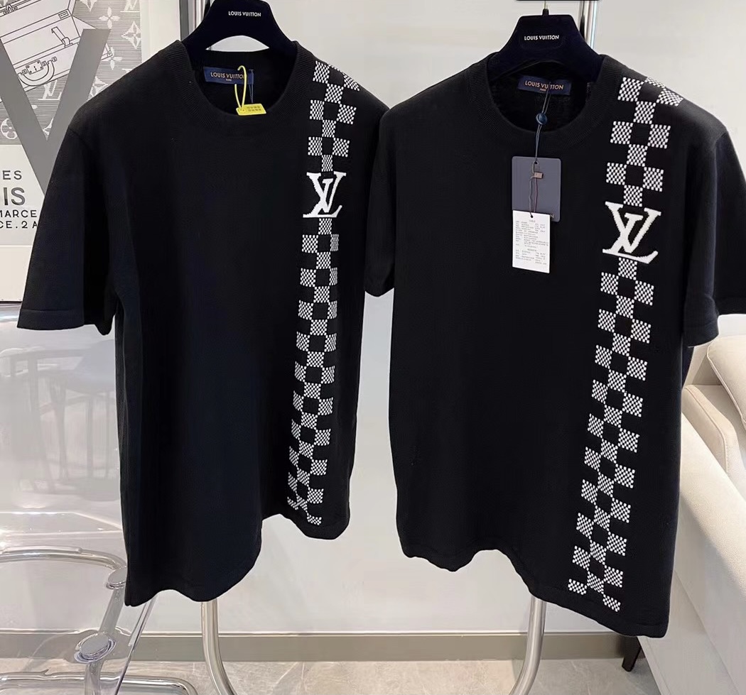 Louis Vuitton Black & White Damier-Stripe T-Shirt